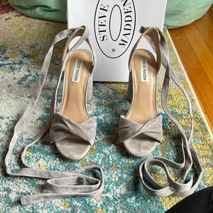 Steve Madden ankle tie gray velvet sandals